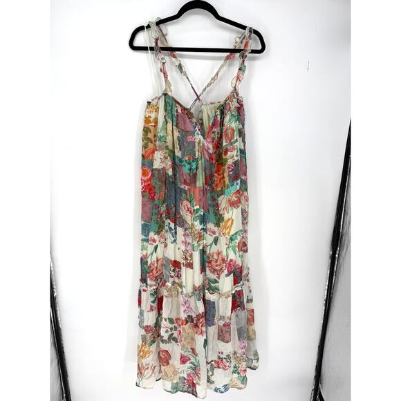 Anthropologie Dress Chiffon Shift Midi Patchwork Print Rose Boho Flowy Nwt XS - Picture 2 of 9